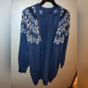 Lane Bryant Blue and White Patterned Cardigan